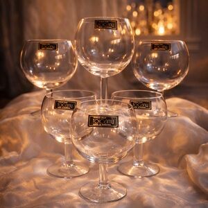 Toscany Hand Blown Goblets Set of 6 • Romanian Crystal Balloon Wine Glasses
